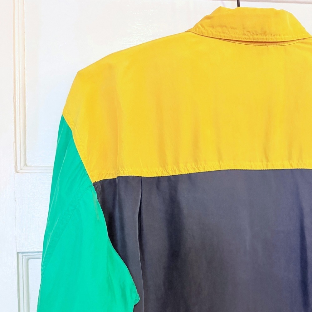 VTG Vintage Lizwear Liz Claiborne Silk Colorblock Shirt Petite S Y2K 90s - Picture 7 of 8